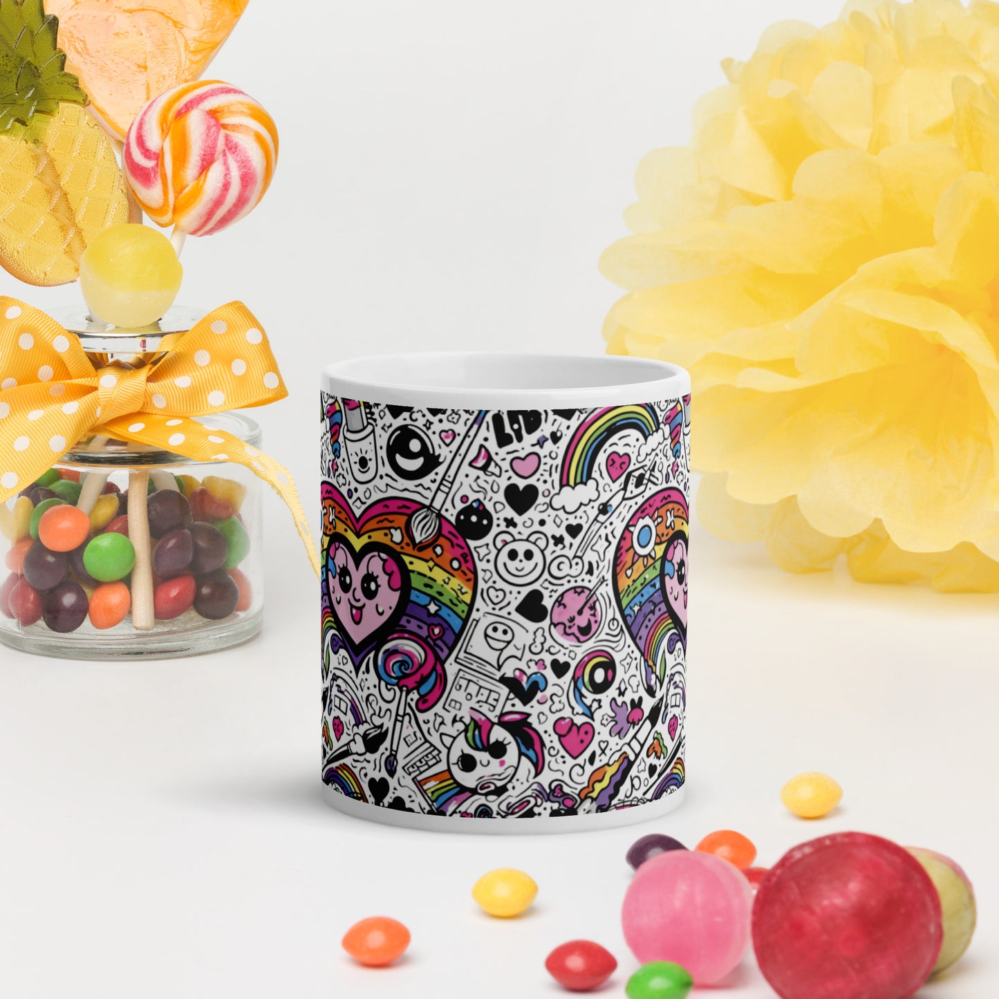 Doodle Everything White glossy mug