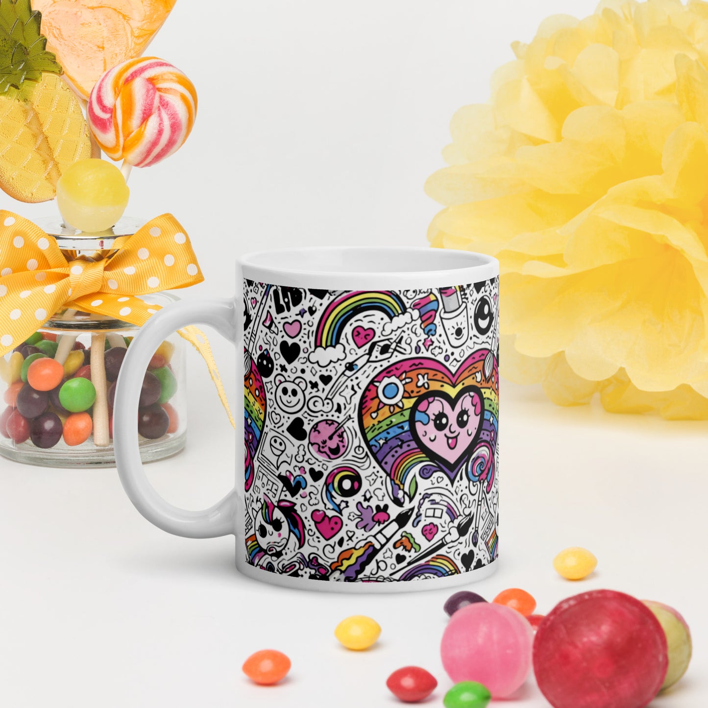 Doodle Everything White glossy mug