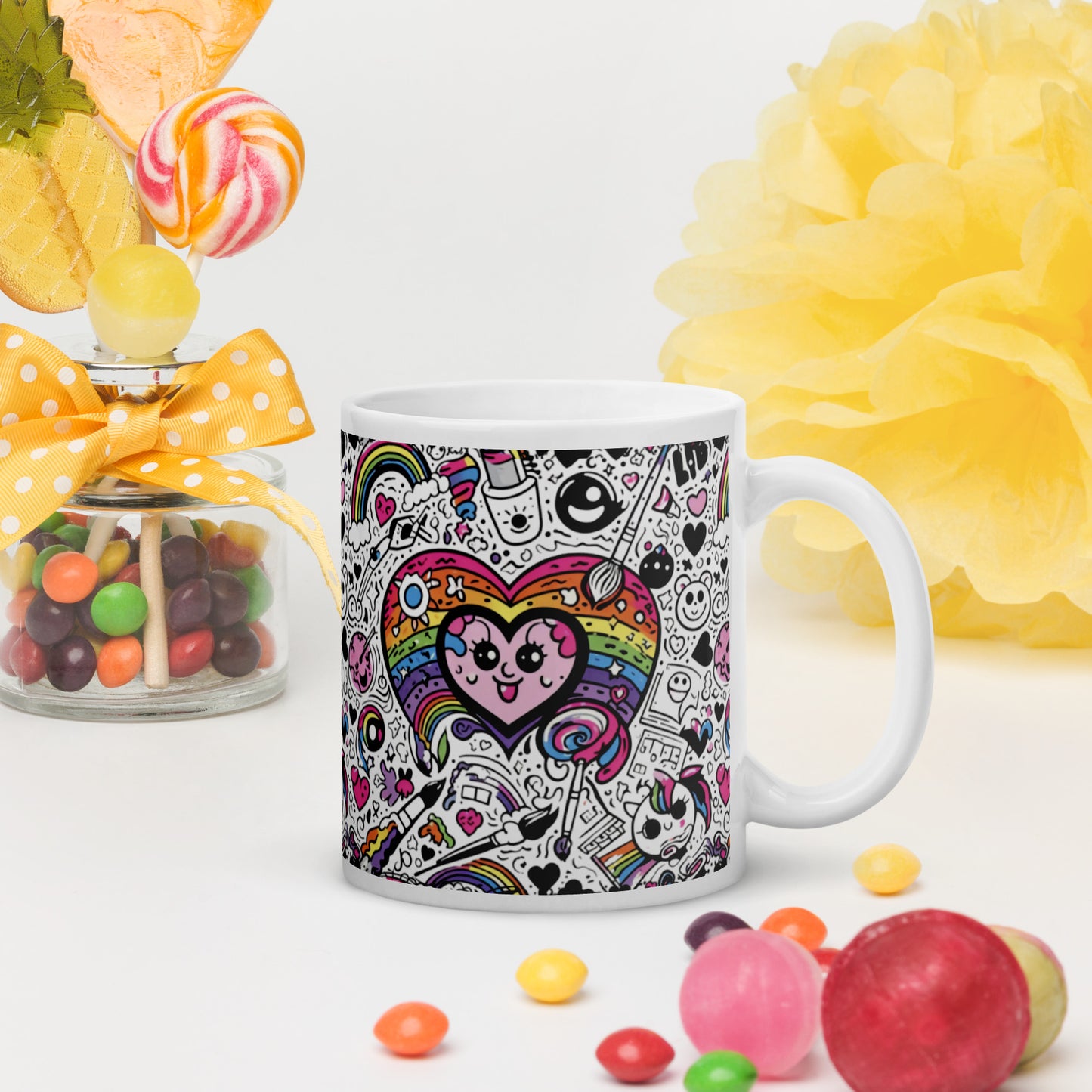 Doodle Everything White glossy mug