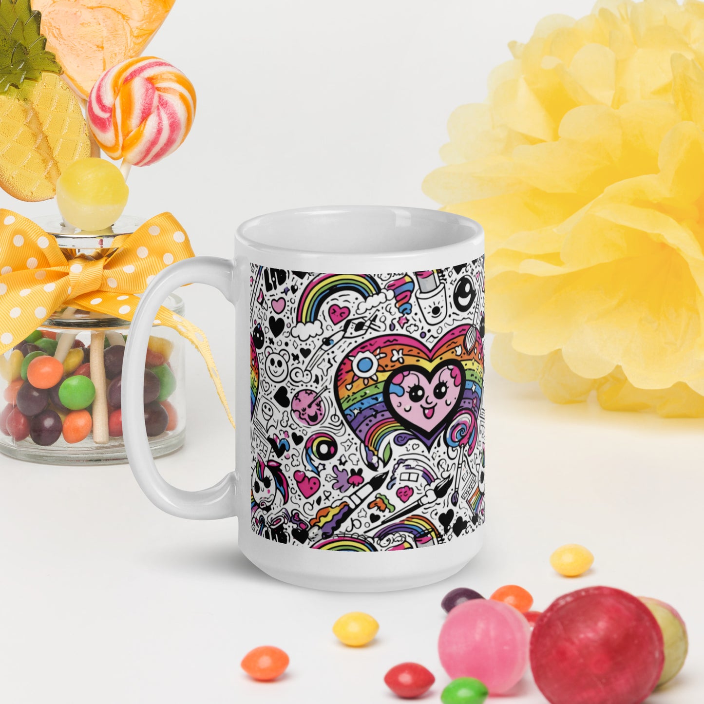 Doodle Everything White glossy mug