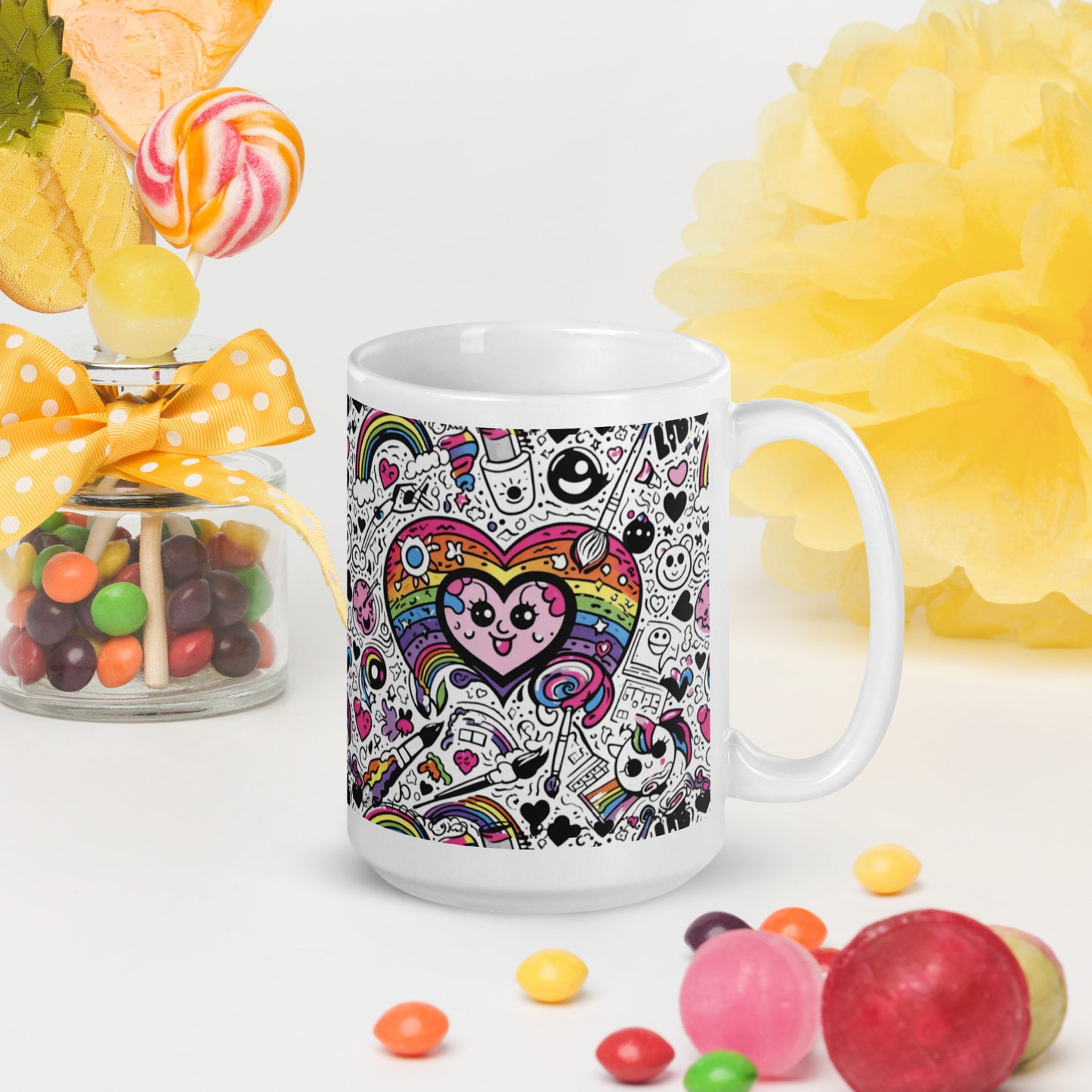 Doodle Everything White glossy mug