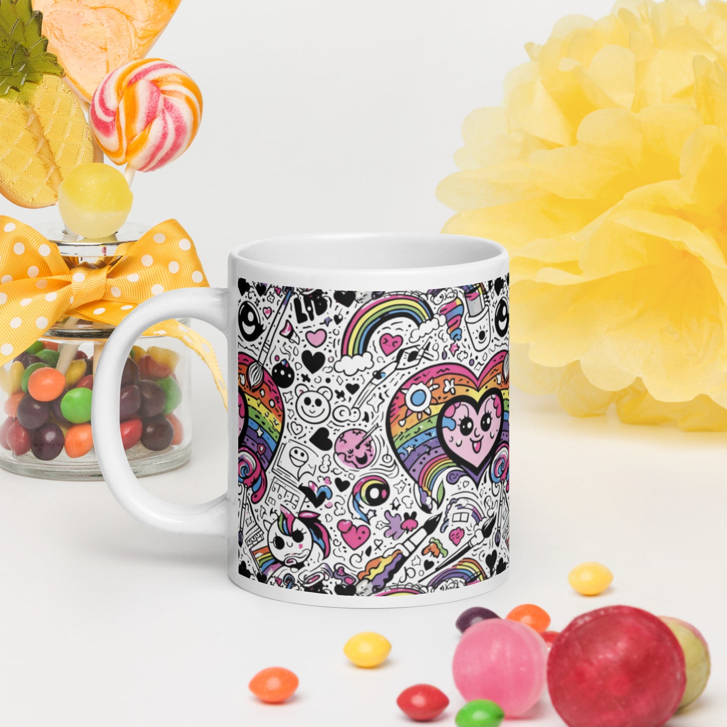 Doodle Everything White glossy mug