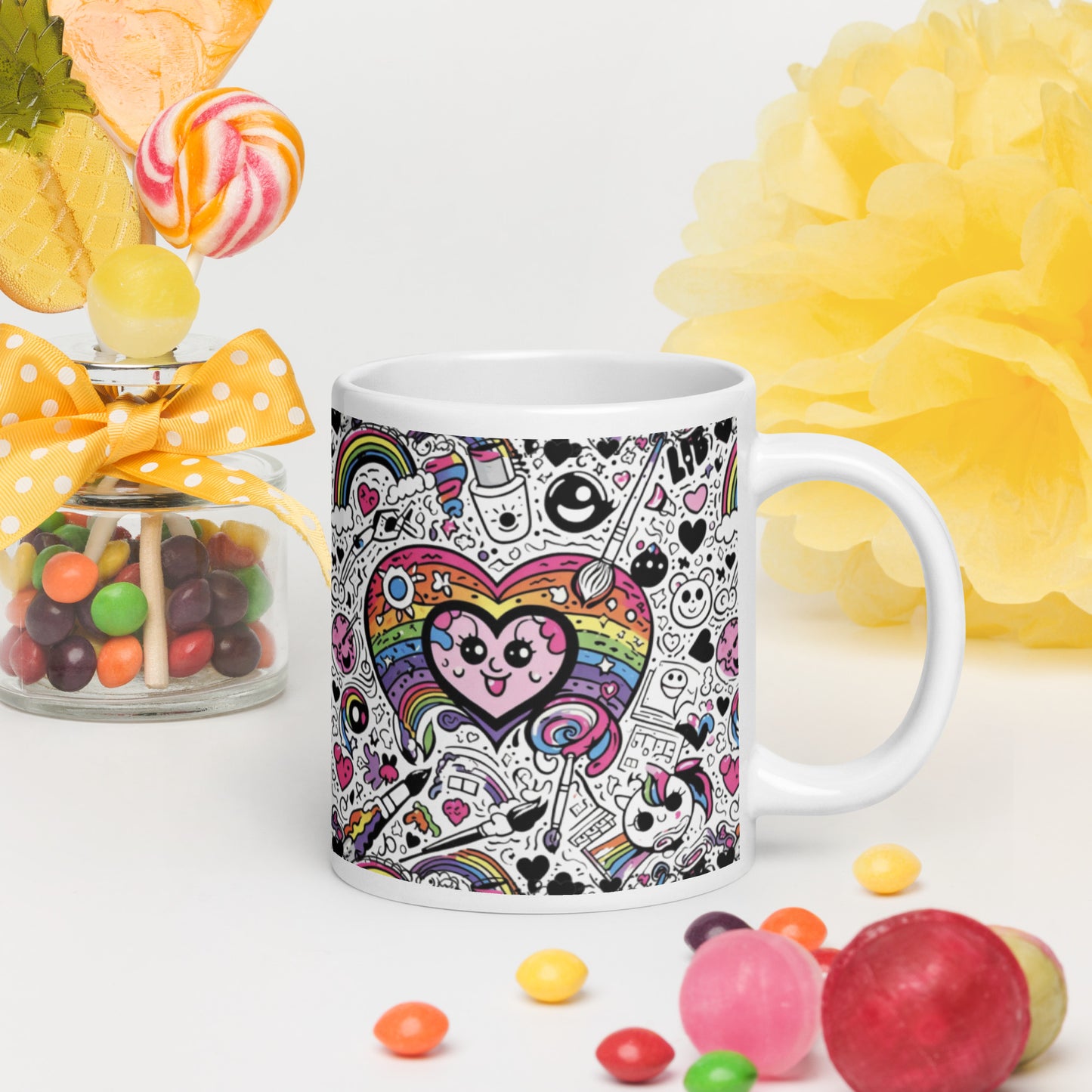 Doodle Everything White glossy mug